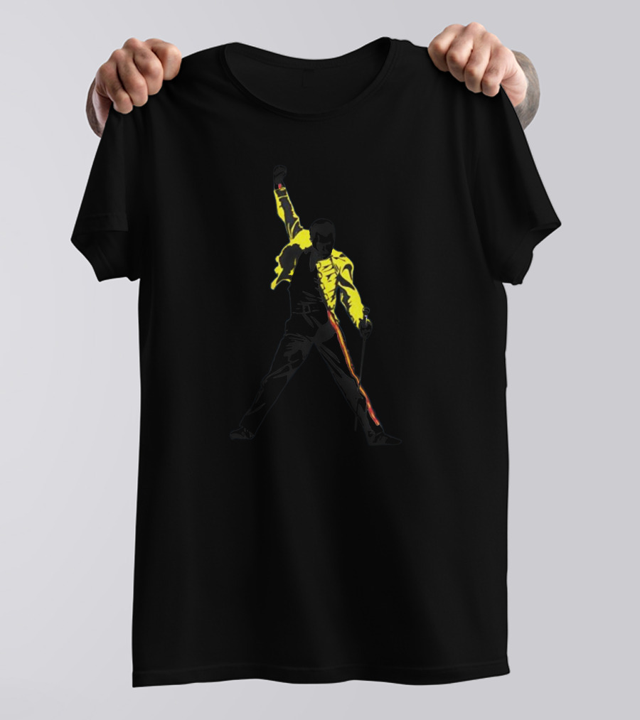 Queen Concert Iconic Freddie Mercury Silhouette With Yellow Jacket And Microphone T-Shirt