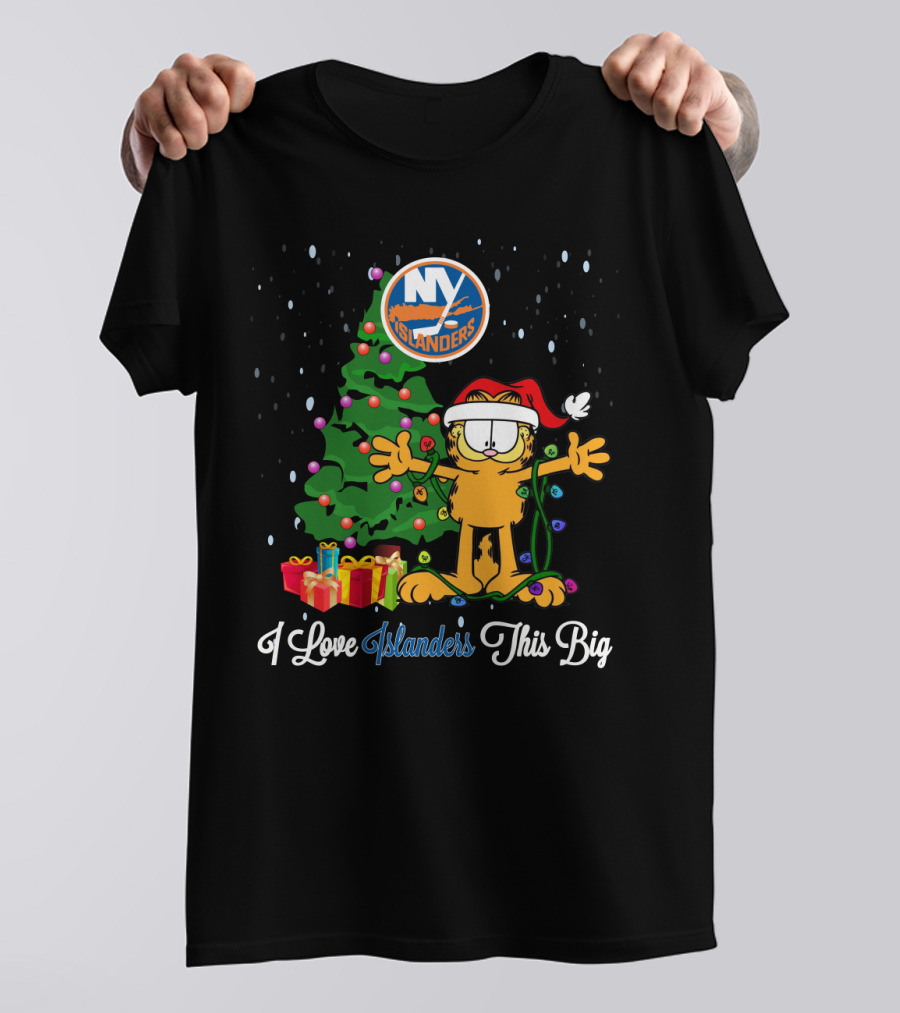 I Love New York Islanders This Big Christmas Tree Santa Hat Presents Garfield T-Shirt