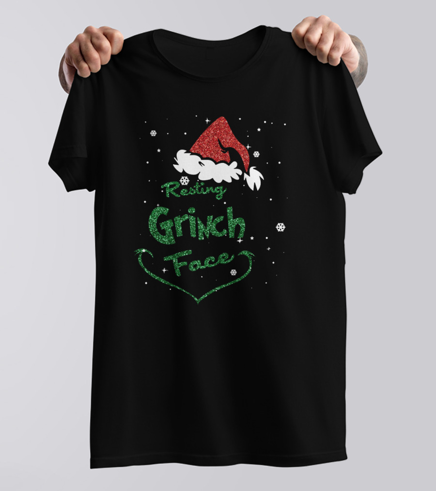 Resting Grinch Face Santa Hat Snowflakes T-Shirt