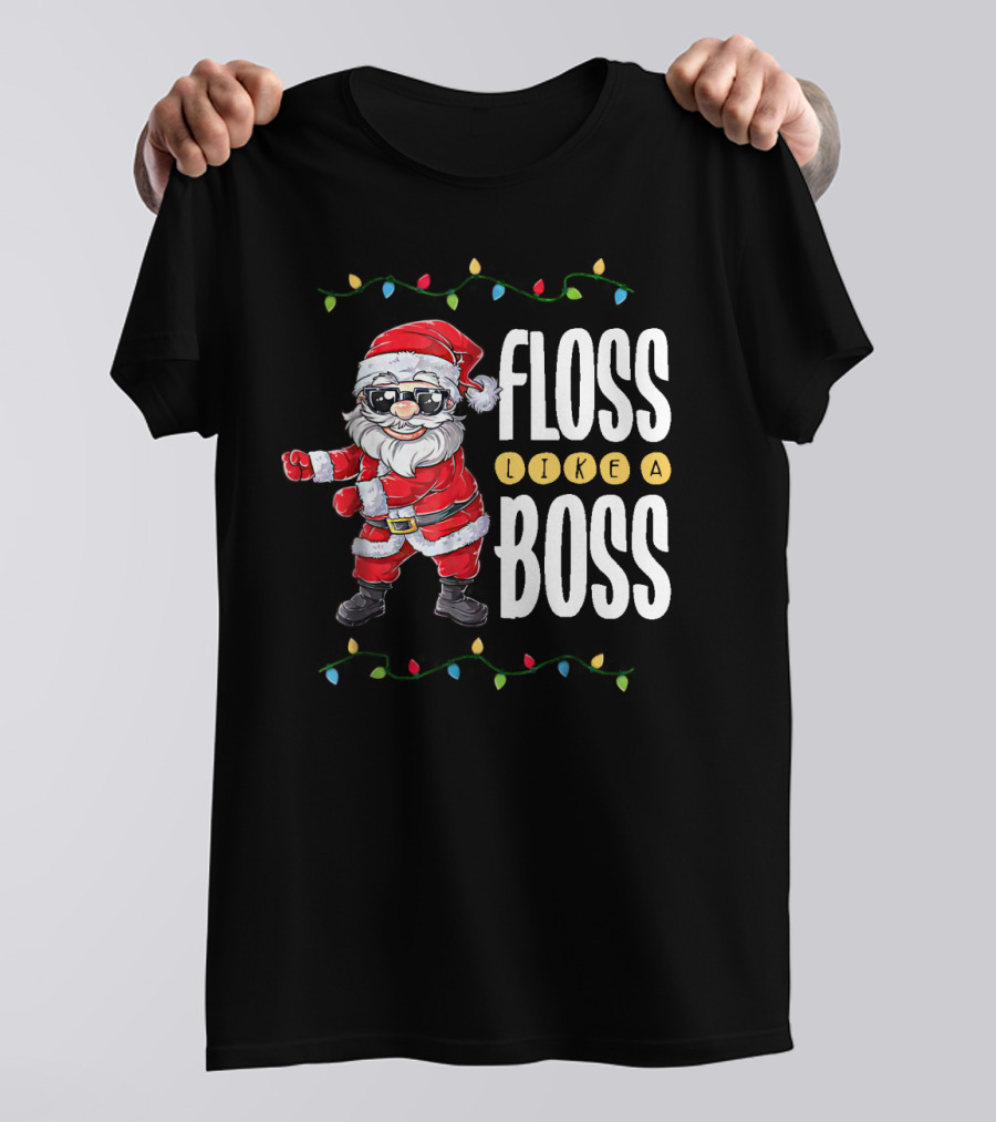Floss Like A Boss Santa Dancing With Christmas Lights T-Shirt