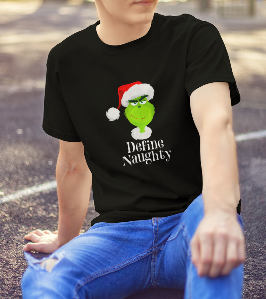 The Grinch Define Naughty Santa Hat Smirk Christmas T-Shirt
