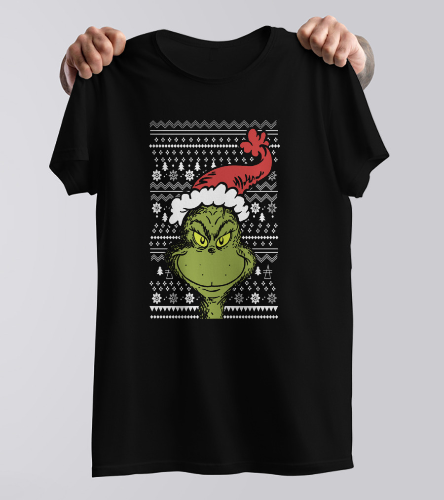 The Grinch Merry Grinchmas Ugly Christmas Sweater Pattern Holiday T-Shirt
