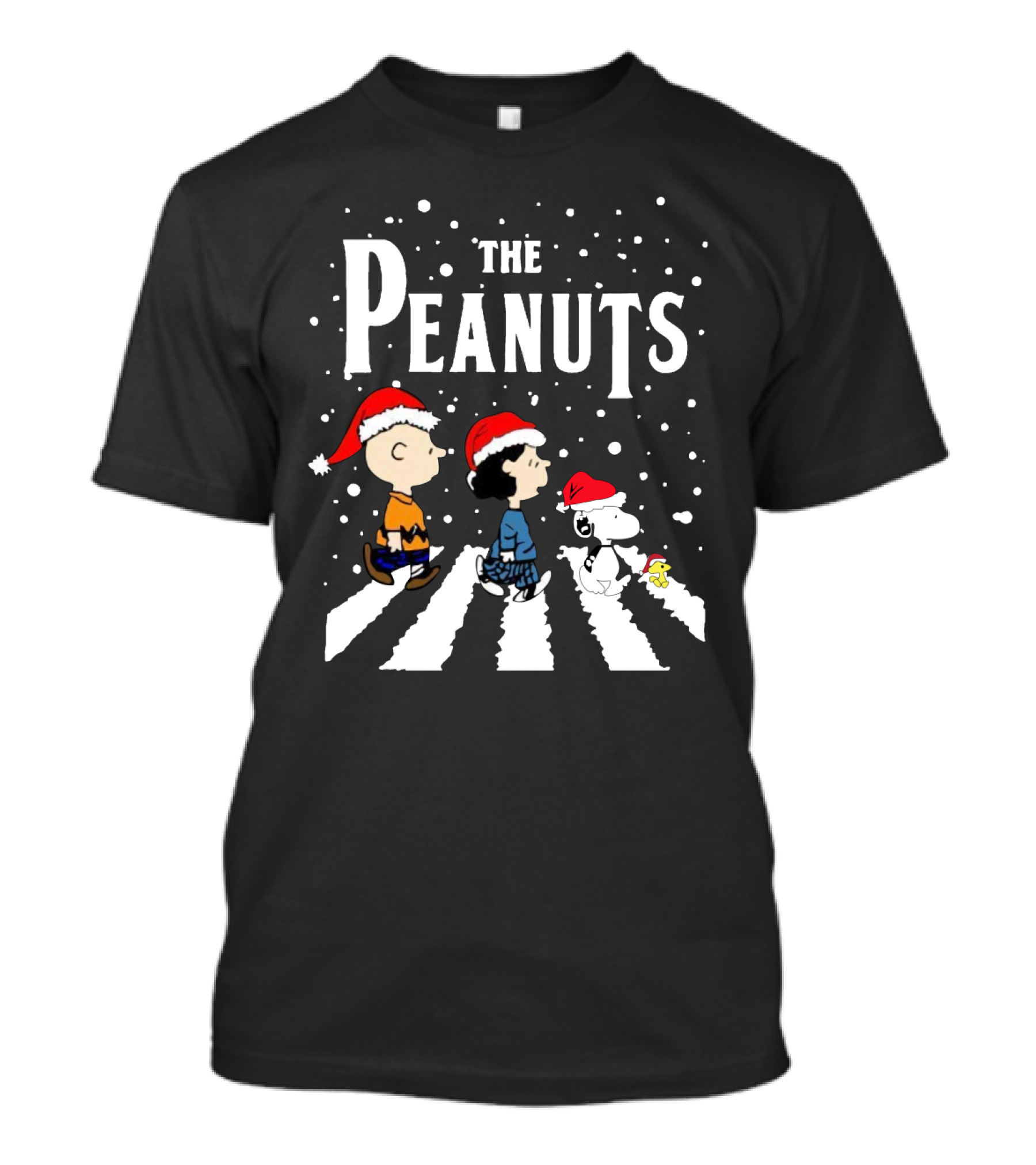 The Peanuts Christmas Abbey Road With Snoopy And Friends In Santa Hats T-Shirt
