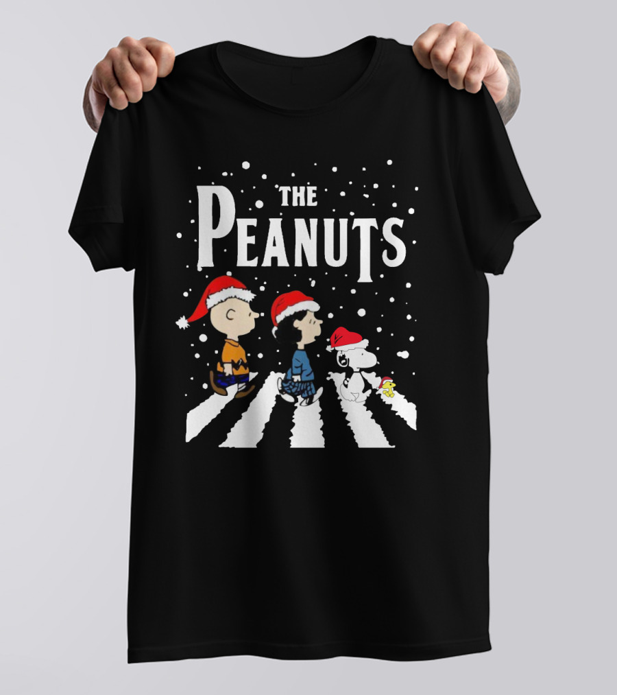 The Peanuts Christmas Abbey Road With Snoopy And Friends In Santa Hats T-Shirt