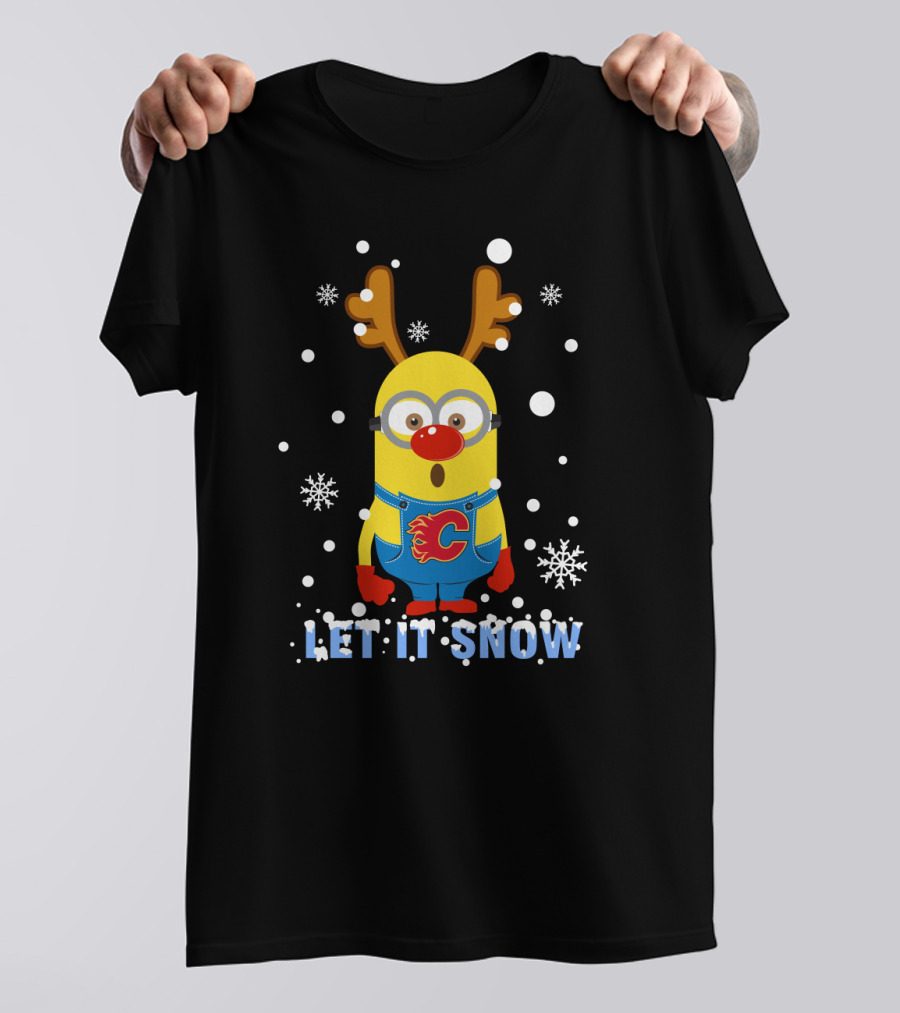 Let It Snow Calgary Flames Minion Reindeer Holiday Theme T-Shirt
