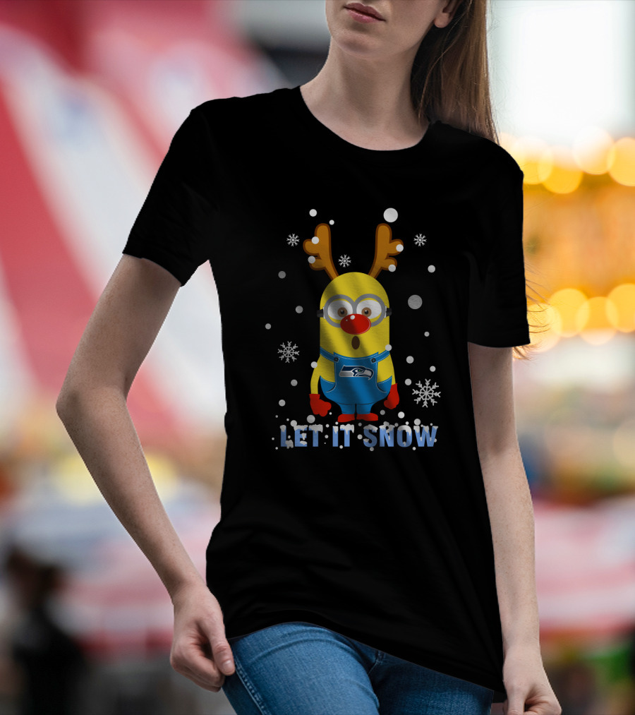 Let It Snow Minion Seattle Seahawks Christmas Fun T-Shirt