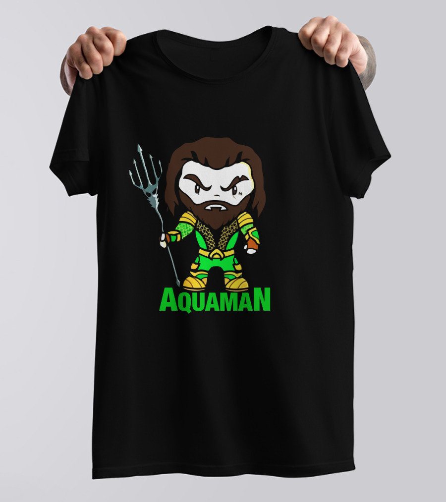 Aquaman Cartoon Character Holding Trident Bright Green T-Shirt