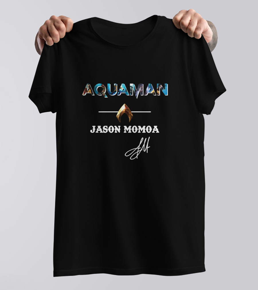 Aquaman Jason Momoa Trident Logo Signature T-Shirt