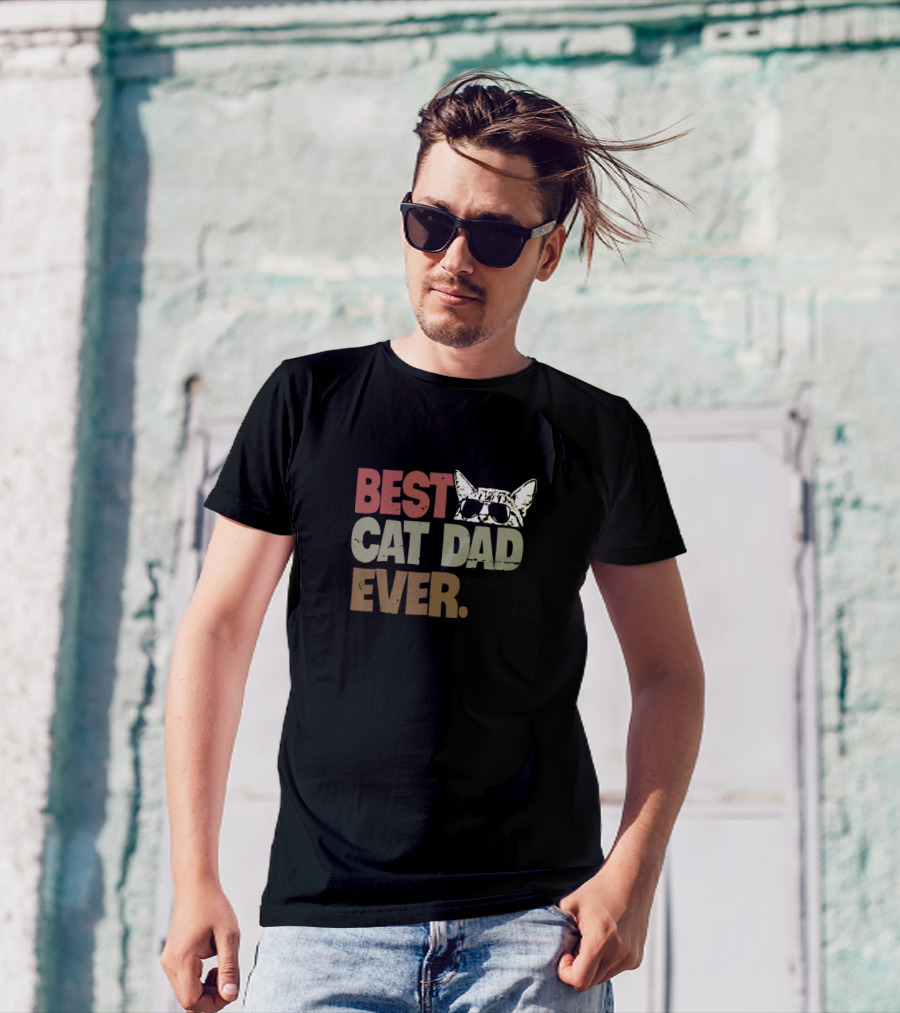 Best Cat Dad Ever Sunglasses Cool Cat T-Shirt