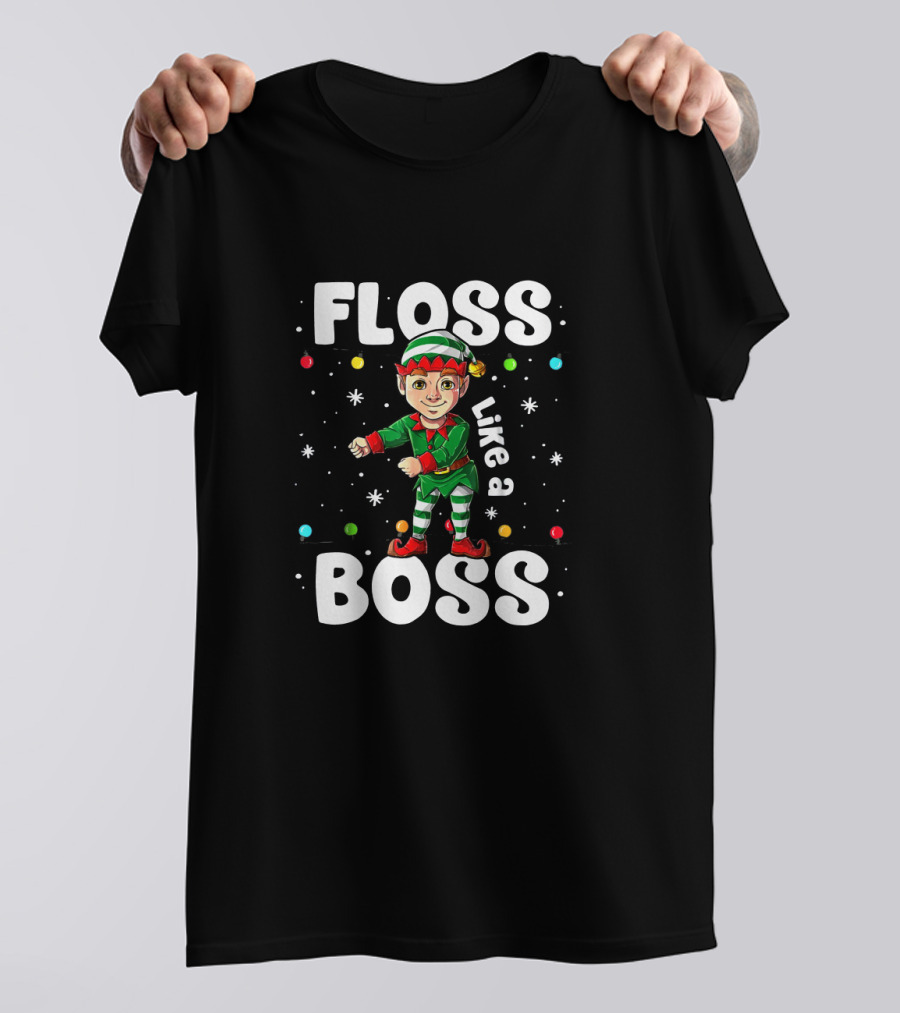 Floss Like A Boss Elf Dance Holiday Lights Snowflakes T-Shirt