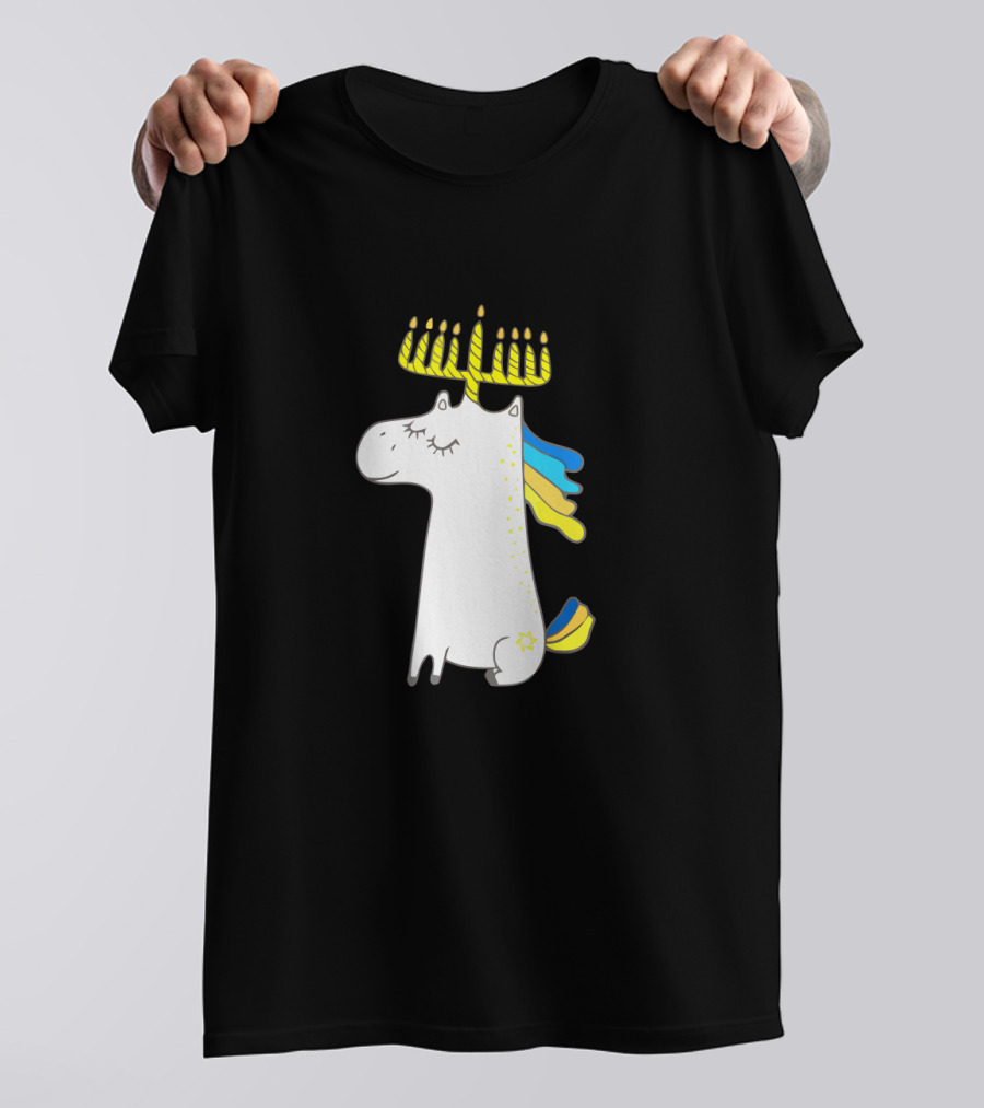 Unicorn With Menorah Horn And Star T-Shirt