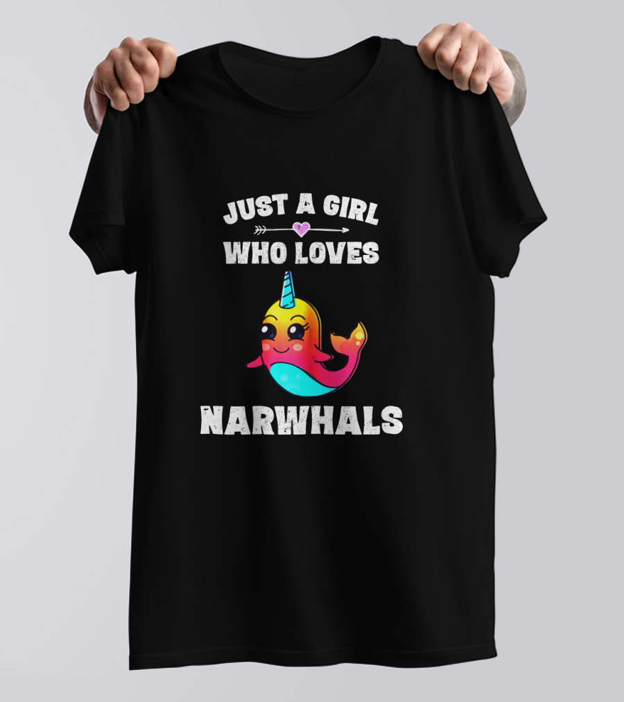 Just A Girl Who Loves Narwhals Cute Rainbow Narwhal T-Shirt