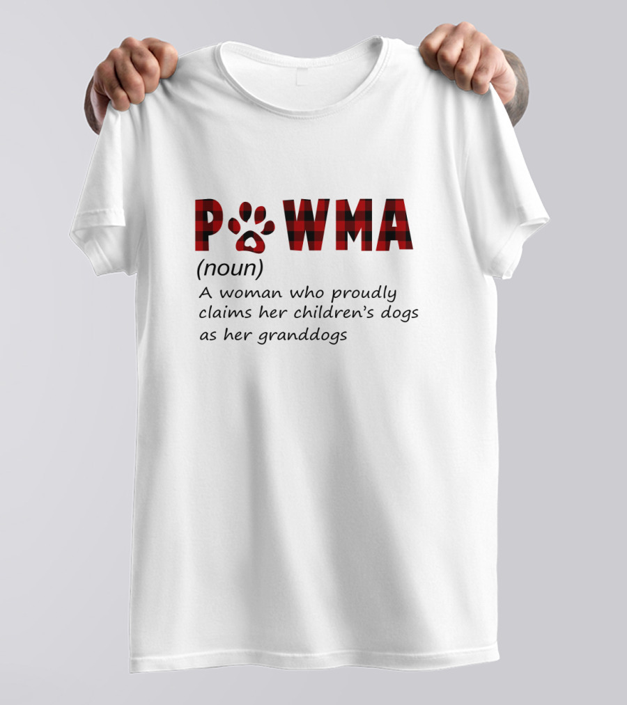 Pawma Noun Woman Proudly Claims Children's Dogs Granddogs Plaid Paw Prints T-Shirt