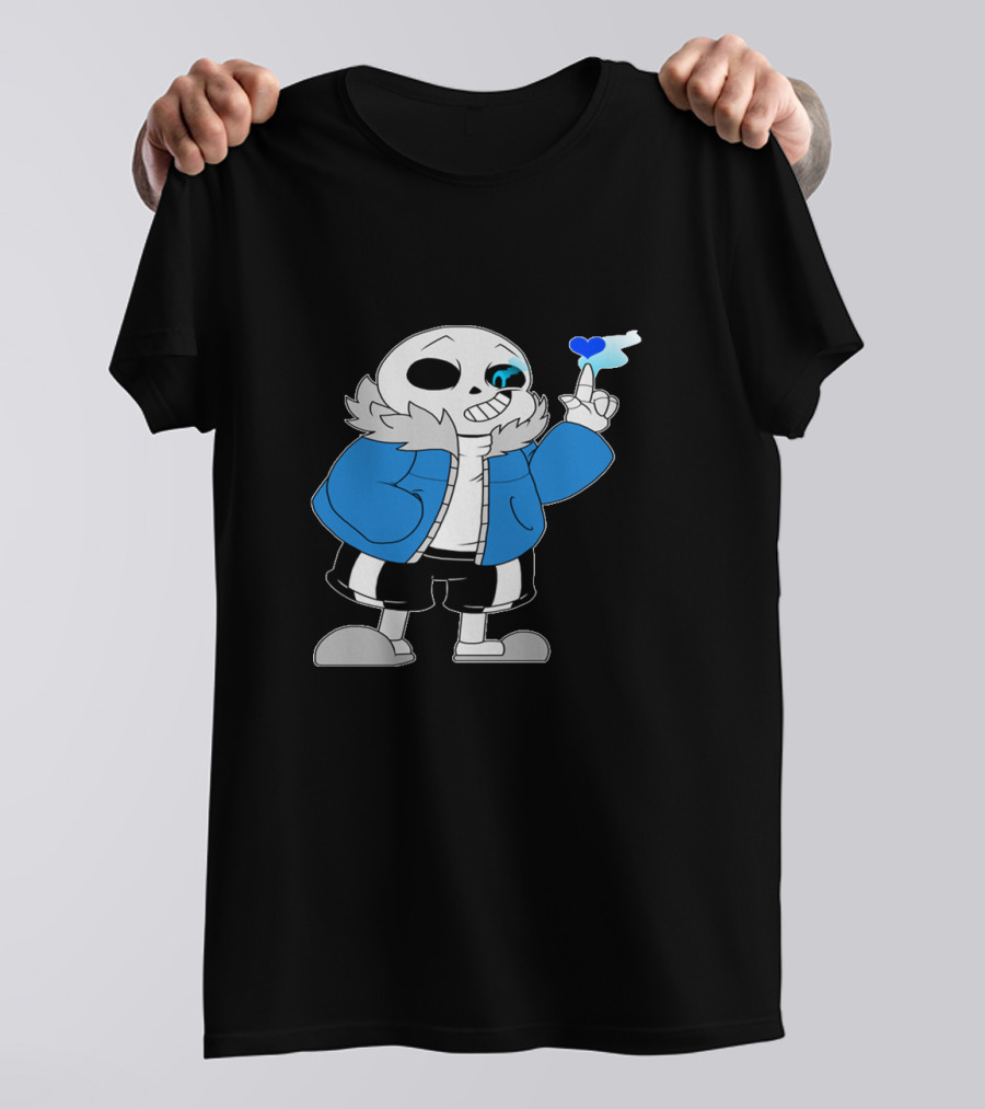 Sans Undertale Character With Blue Heart And Skeleton Jacket Look T-Shirt