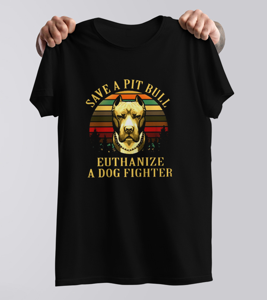 Save A Pitbull Euthanize A Dog Fighter Support Animal Rights Striped Sunset Background T-Shirt