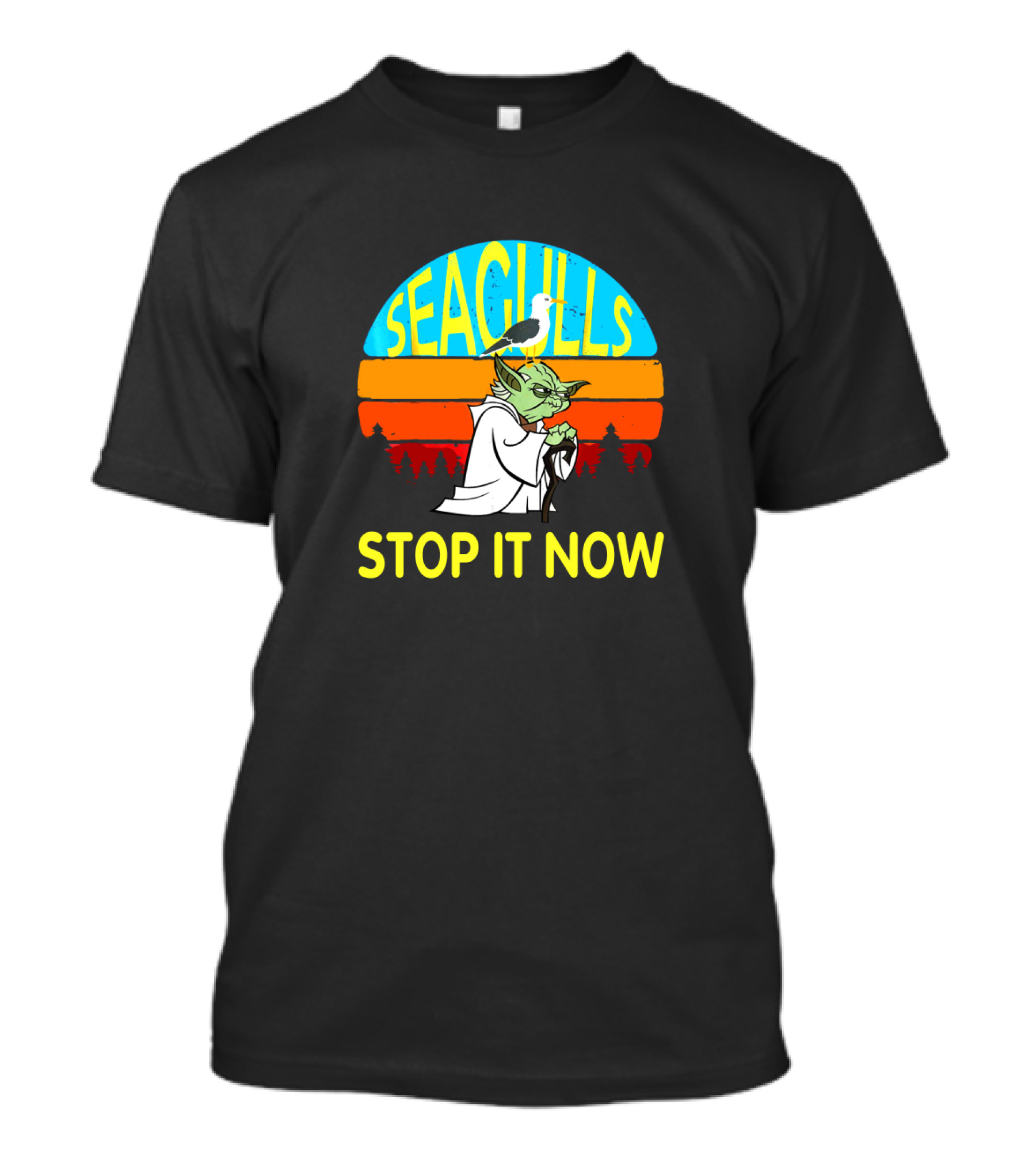Seagulls Stop It Now Funny Retro Yoda Influence Vintage Sunset T-Shirt