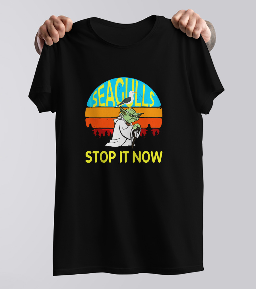 Seagulls Stop It Now Funny Retro Yoda Influence Vintage Sunset T-Shirt
