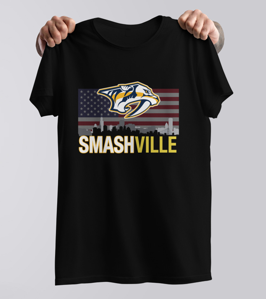 Smashville Midnight Skyline American Flag Predators T-Shirt
