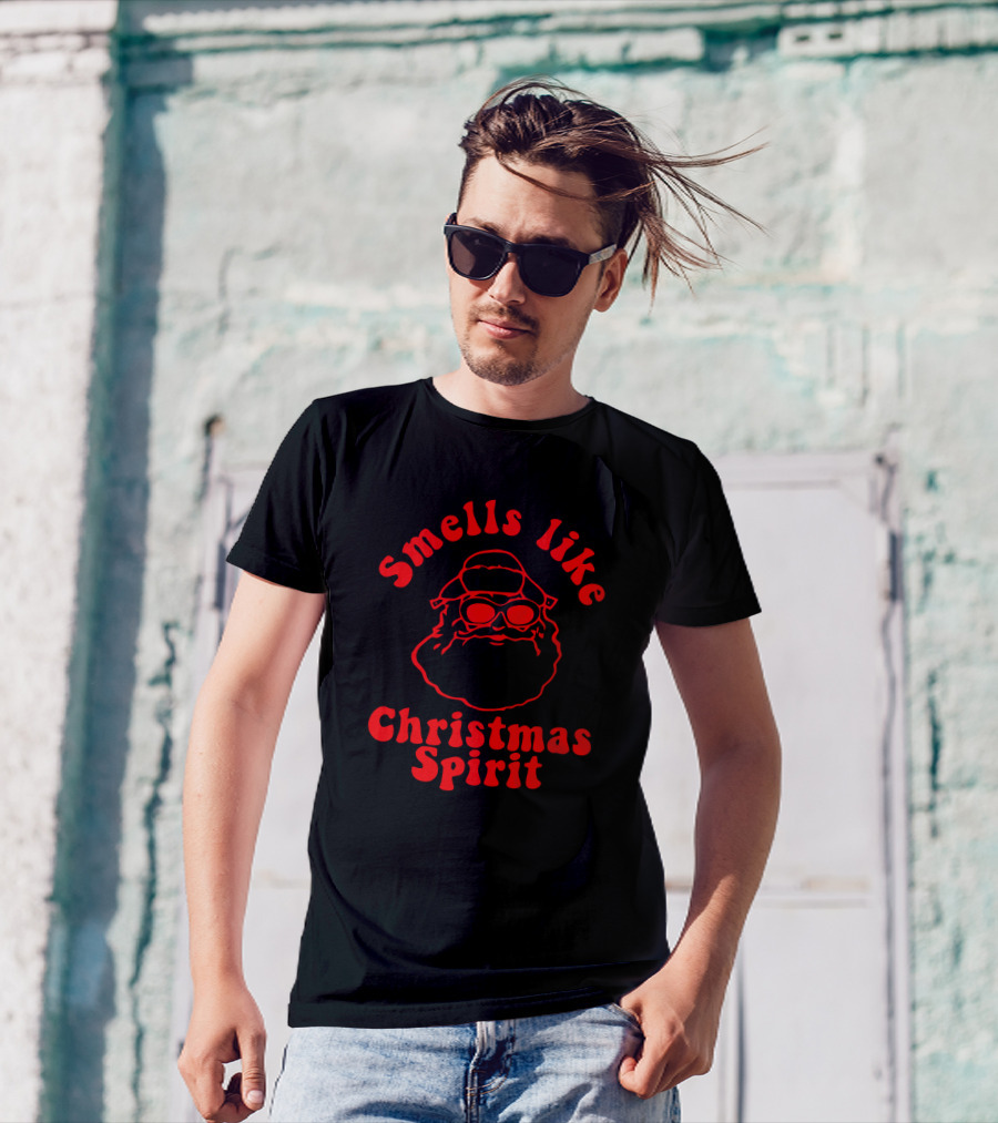Smells Like Christmas Spirit Santa Claus Retro Red Outline T-Shirt