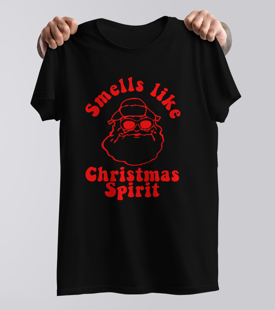 Smells Like Christmas Spirit Santa Claus Retro Red Outline T-Shirt
