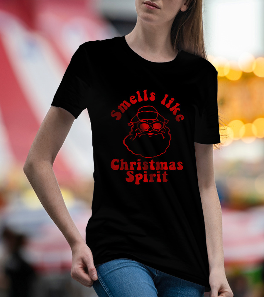 Smells Like Christmas Spirit Santa Claus Retro Red Outline T-Shirt