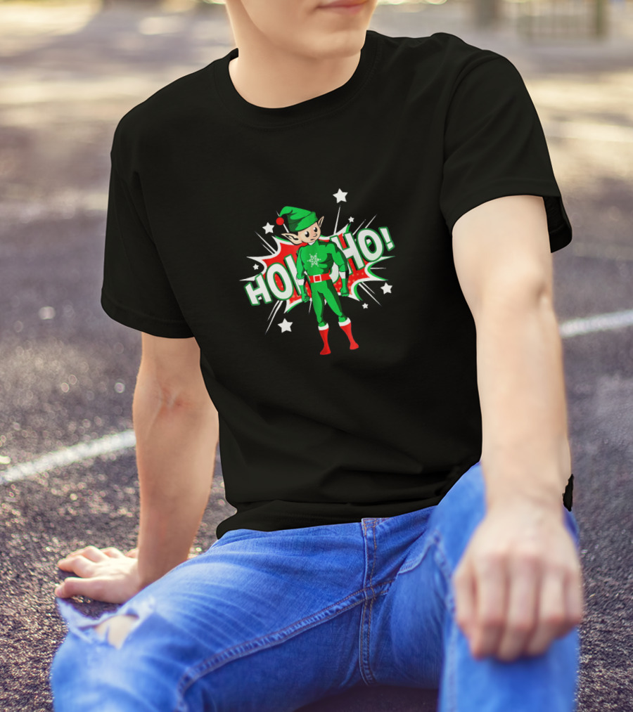 Ho Ho Superhero Elf Holiday Festive Costume Explosion T-Shirt