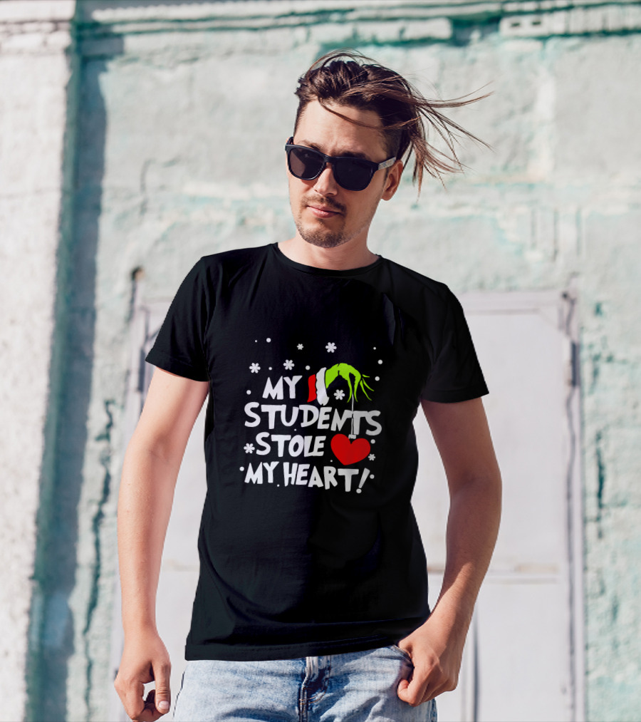 Teacher Grinch My Students Stole My Heart Holiday Santa Hand Snowflakes T-Shirt