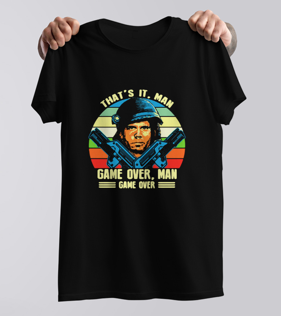 That's It Man Game Over Man Game Over Soldier Dual Guns Retro Stripes T-Shirt