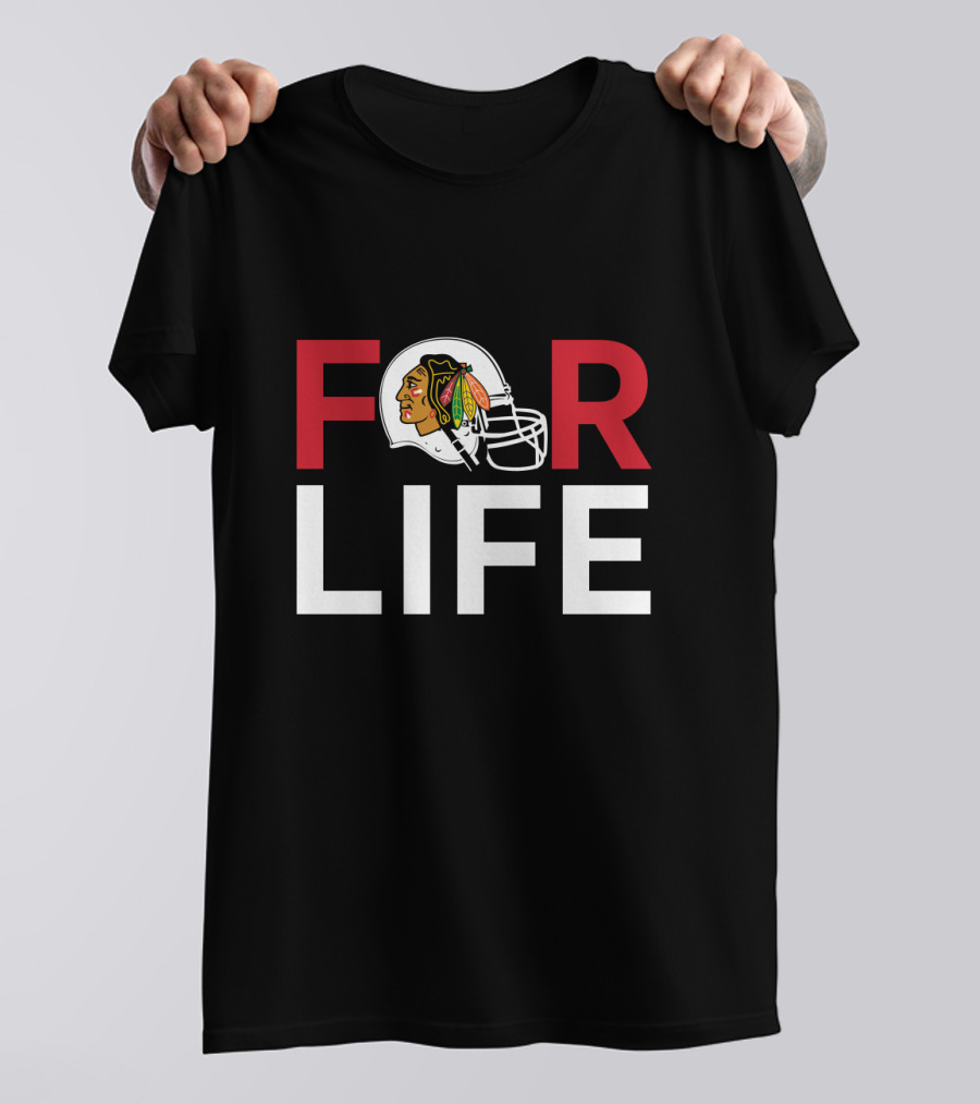 Chicago Blackhawks For Life Helmet Logo T-Shirt