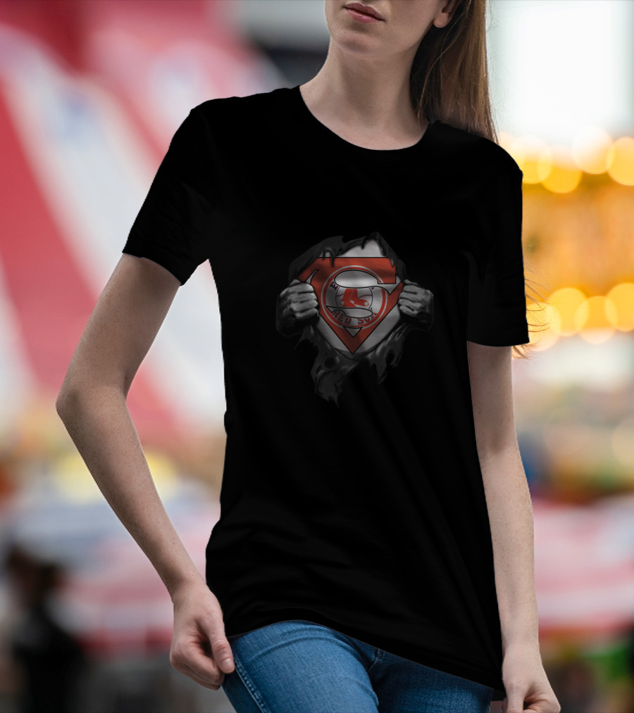 Superman Logo With Boston Red Sox Symbol Fusion For Fans T-Shirt