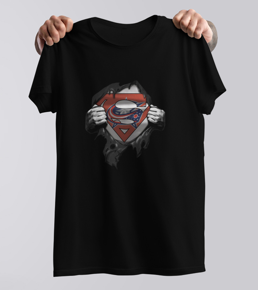 Columbus Blue Jackets Shield With Superman Symbol Fans T-Shirt