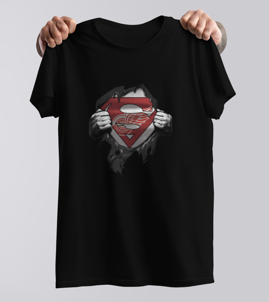 Superman Detroit Red Wings Fans Logo Fusion T-Shirt