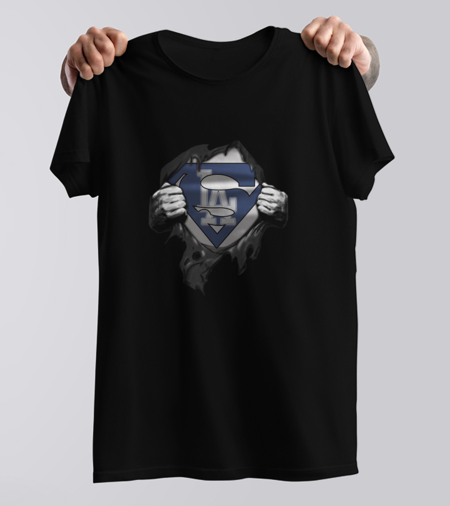 Los Angeles Dodgers Superman Logo Fan Crossover With Shield T-Shirt