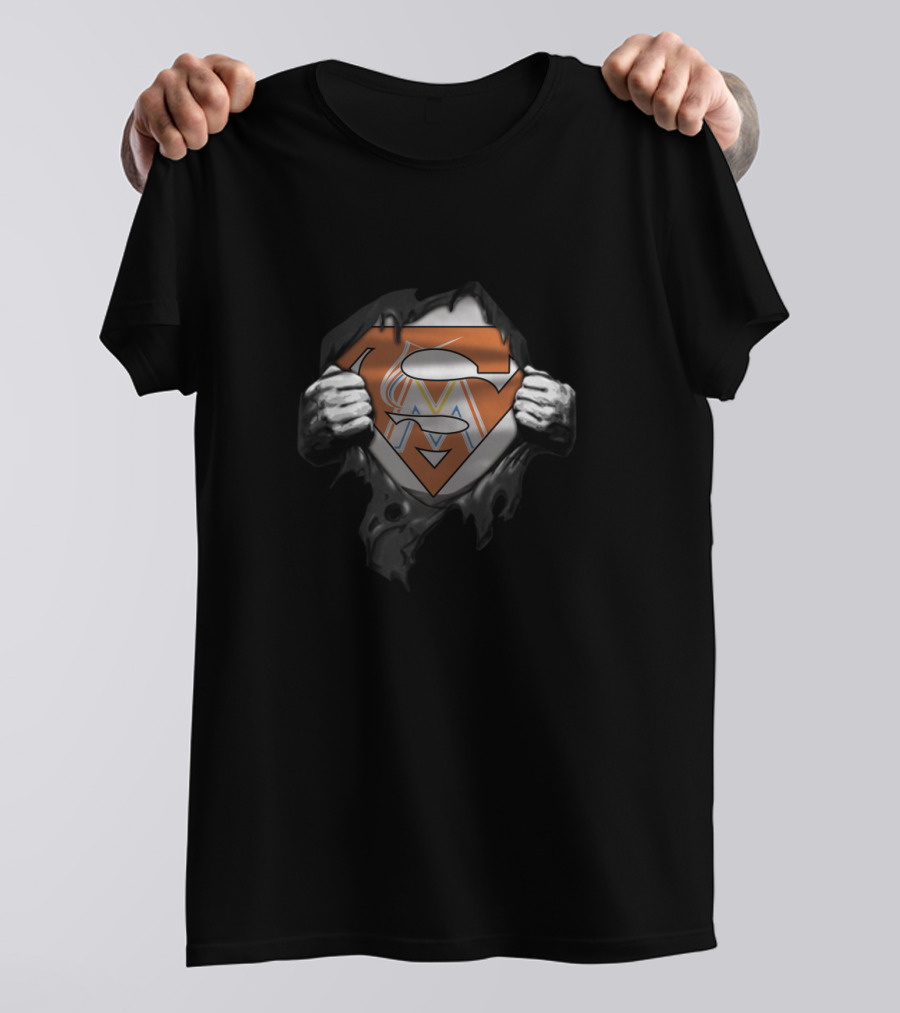 Miami Marlins Superman Logo Fusion Fans T-Shirt