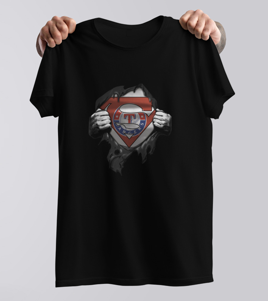 Texas Rangers Superman Crossover Fans Iconic Logo Fusion T-Shirt