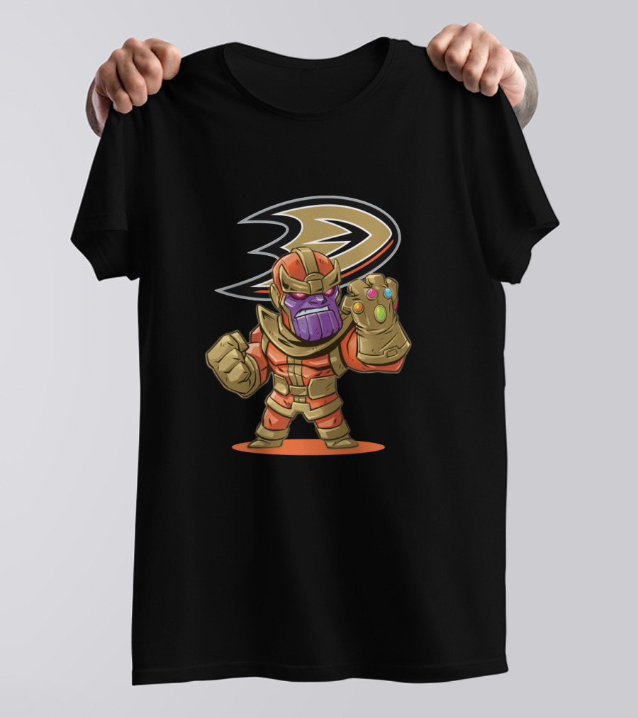 Anaheim Ducks Fans Unite With Thanos Character Featuring Iconic Gauntlet And Infinity Stones Styling T-Shirt