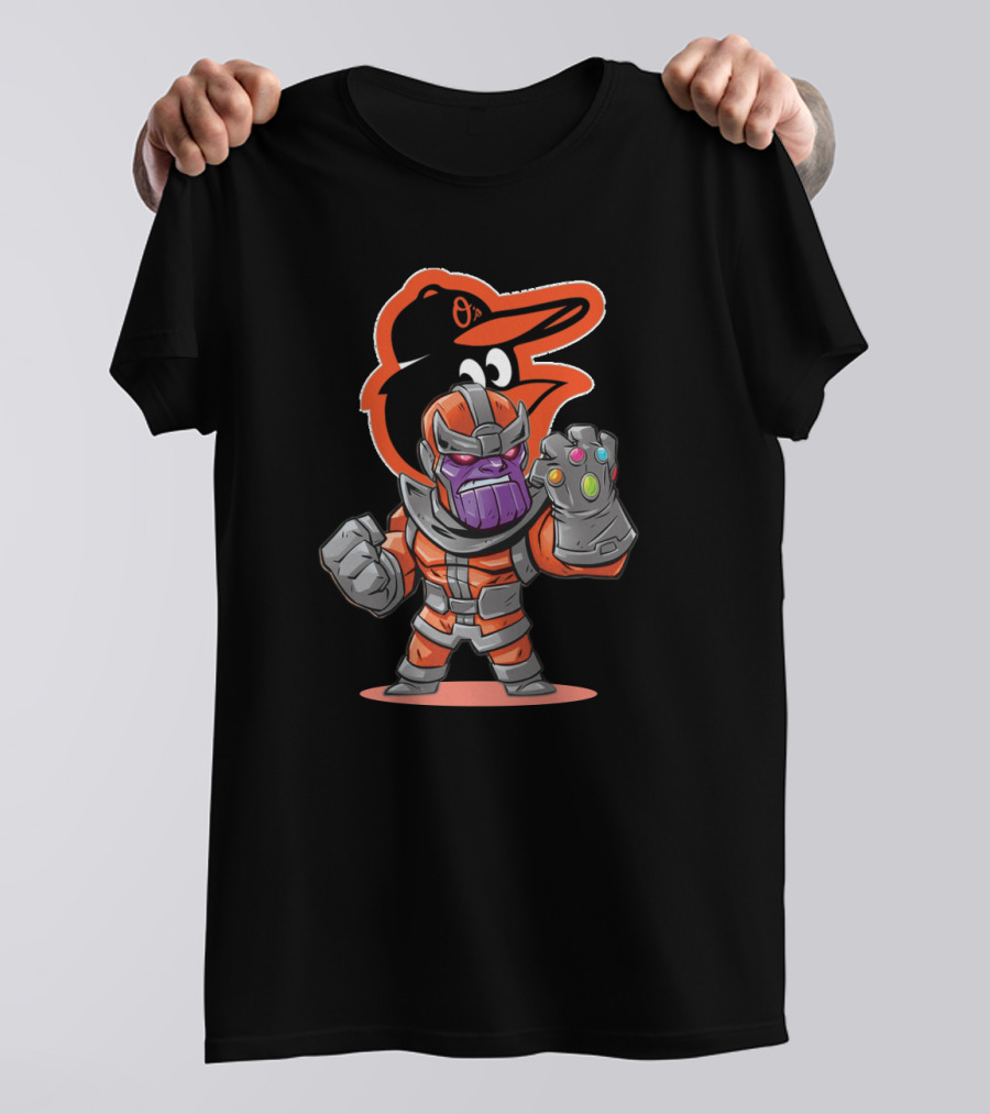 Baltimore Orioles Themed Thanos Character With Infinity Gauntlet T-Shirt