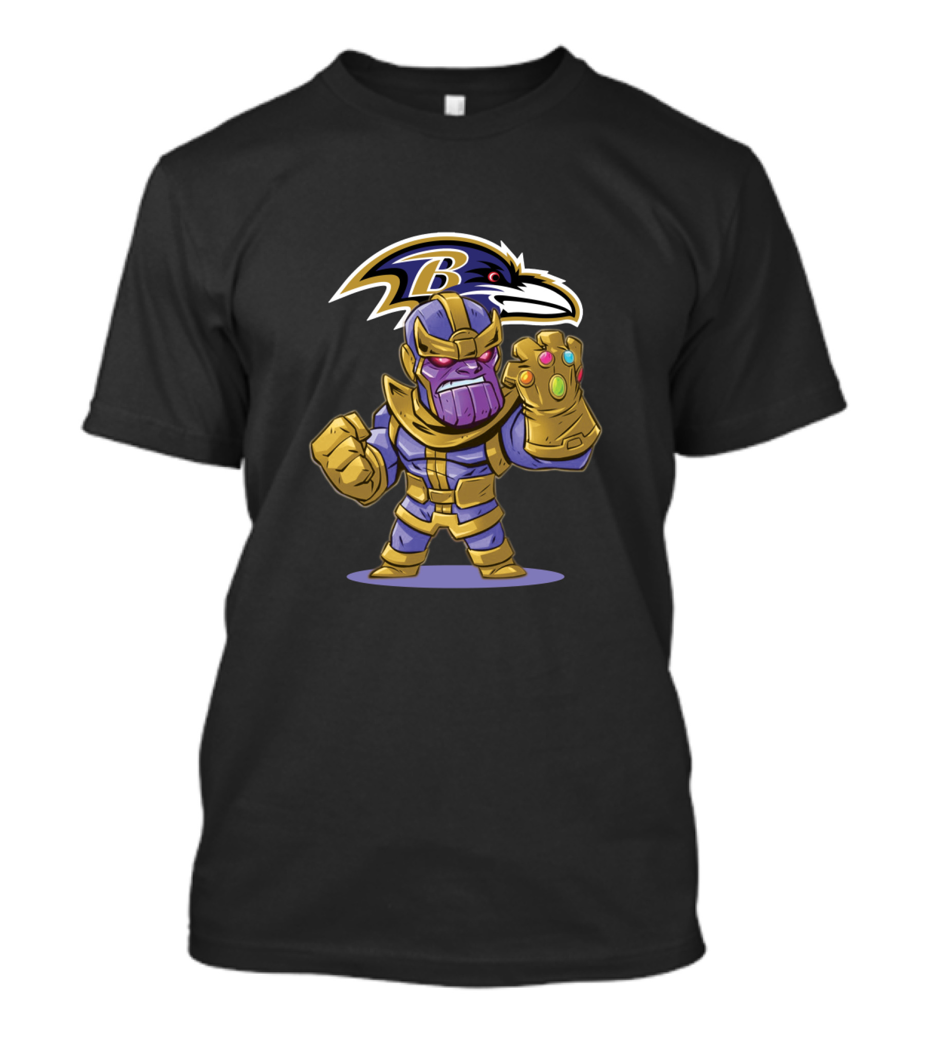 Thanos Marvel Character With Infinity Gauntlet And Baltimore Ravens Nfl T-Shirt