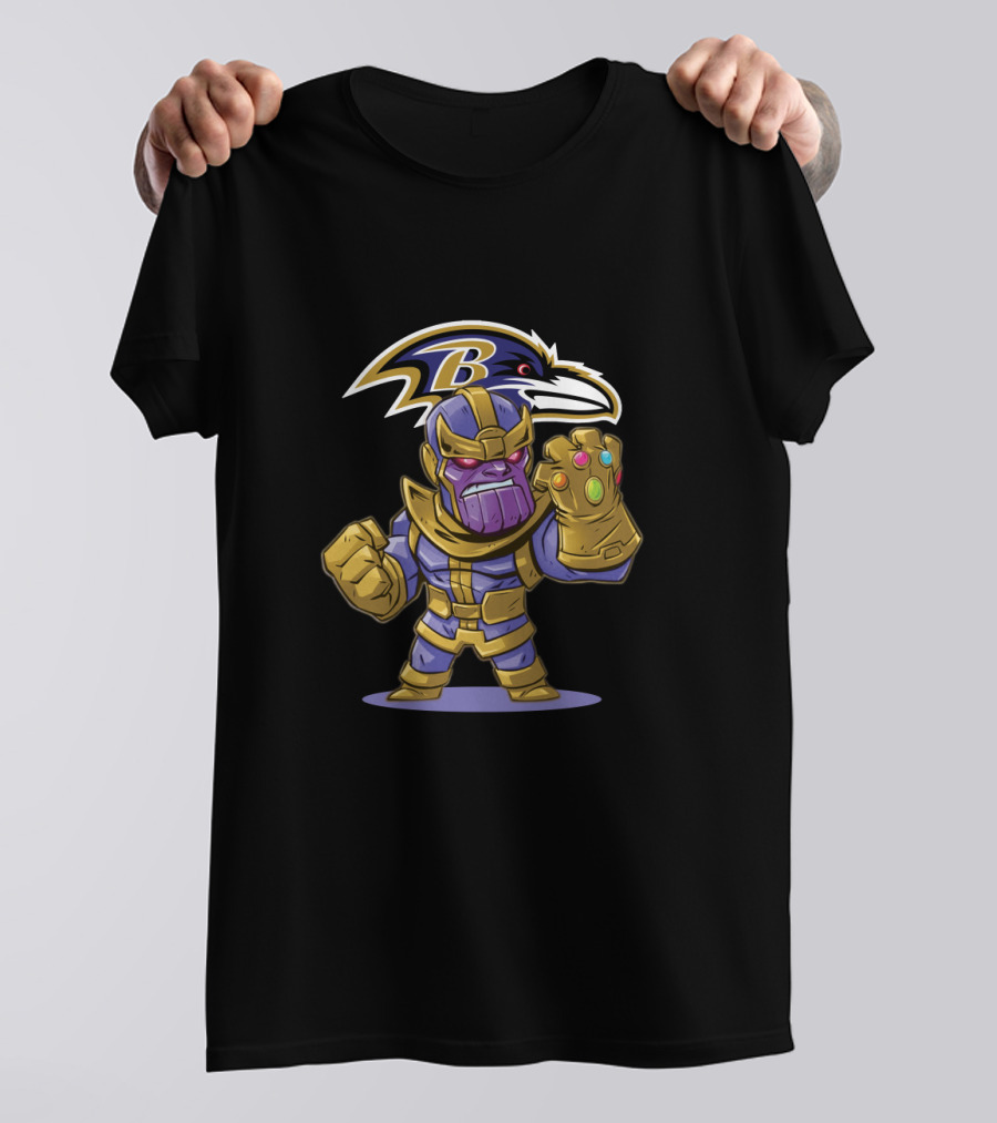 Thanos Marvel Character With Infinity Gauntlet And Baltimore Ravens Nfl T-Shirt