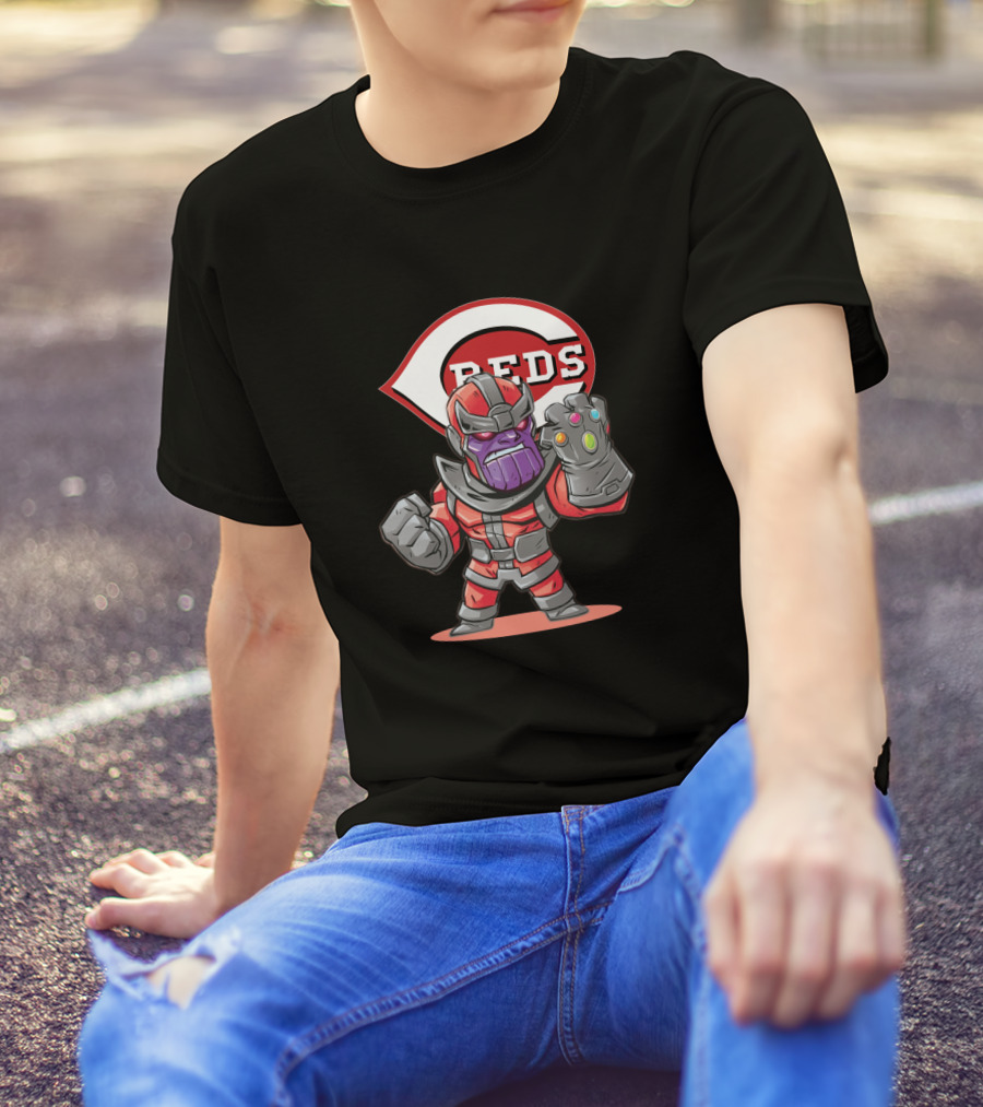 Cincinnati Reds Fans Thanos Mashup With Infinity Gauntlet And Baseball T-Shirt