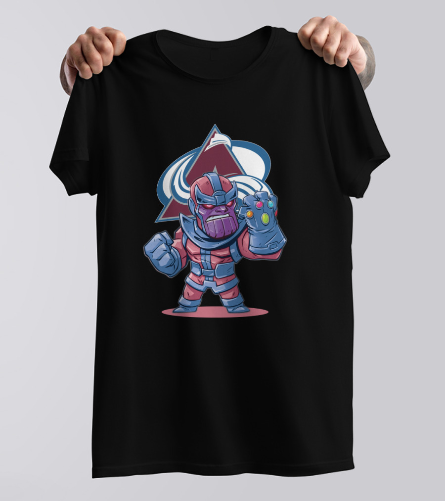 Thanos Character With Infinity Gauntlet And Colorado Avalanche Logo Background T-Shirt