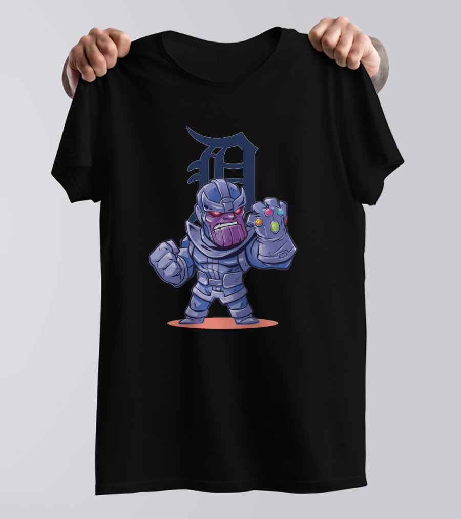 Detroit Tigers Fan Thanos Cartoon With Infinity Gauntlet T-Shirt
