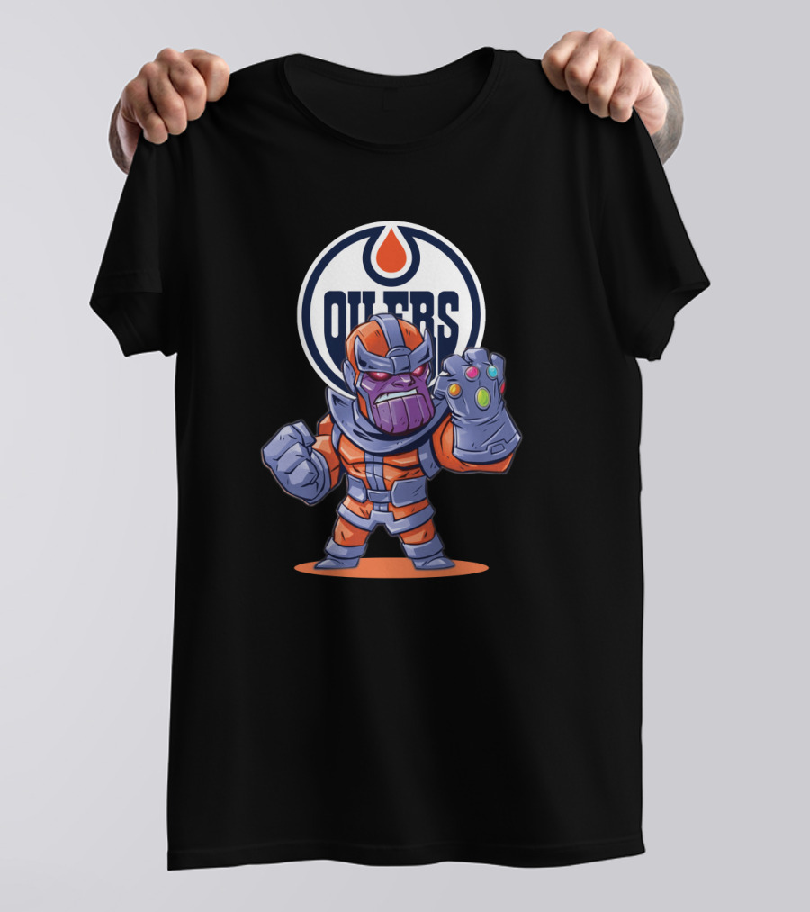 Thanos In Edmonton Oilers Colors Standing Strong With Oilers T-Shirt