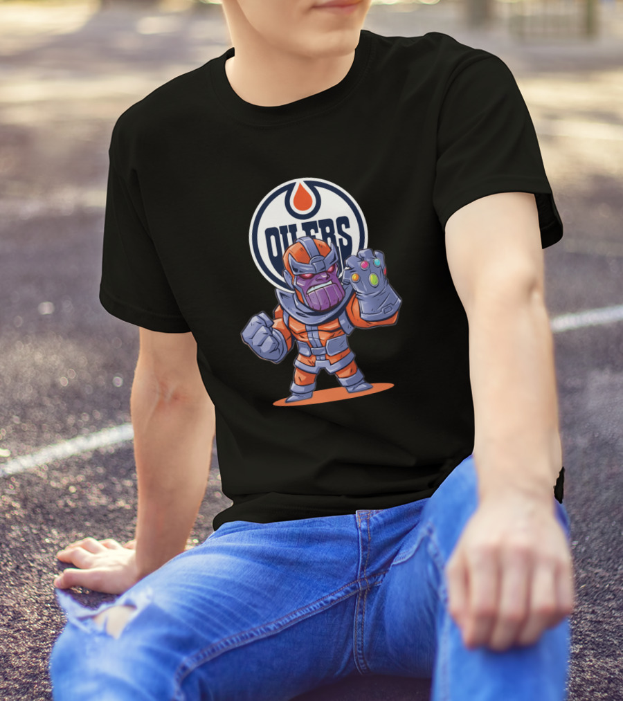 Thanos In Edmonton Oilers Colors Standing Strong With Oilers T-Shirt