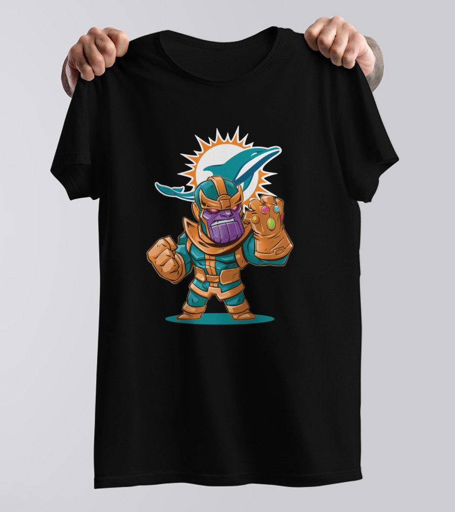 Thanos Miami Dolphins Fan Crossover With Infinity Gauntlet T-Shirt