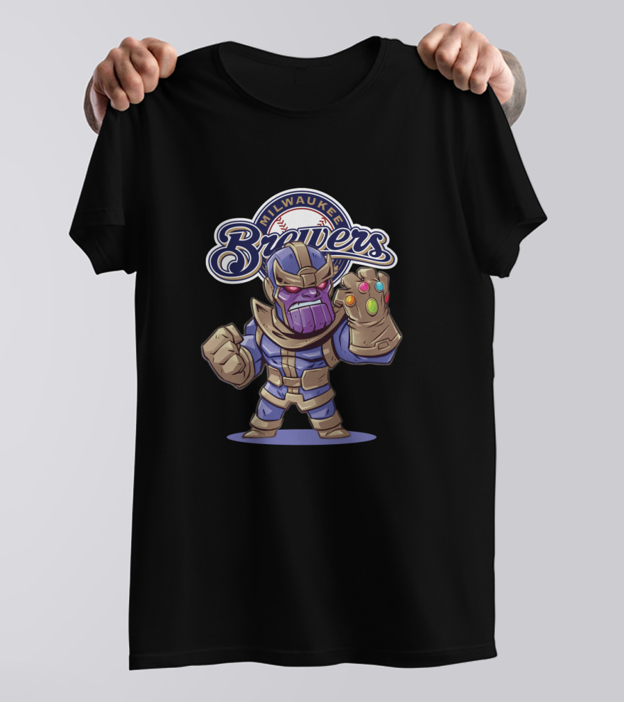 Thanos Milwaukee Brewers Crossover With Infinity Gauntlet Baseball Fan T-Shirt