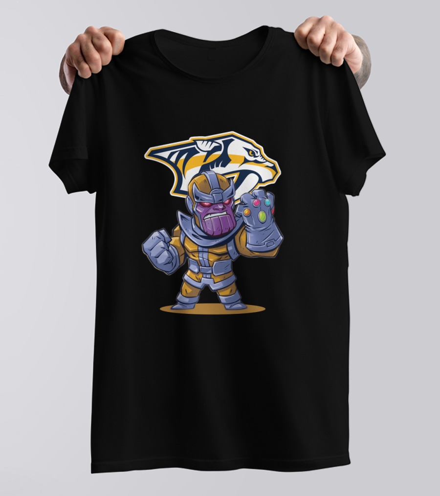 Nashville Predators Logo With Thanos Holding Infinity Gauntlet T-Shirt