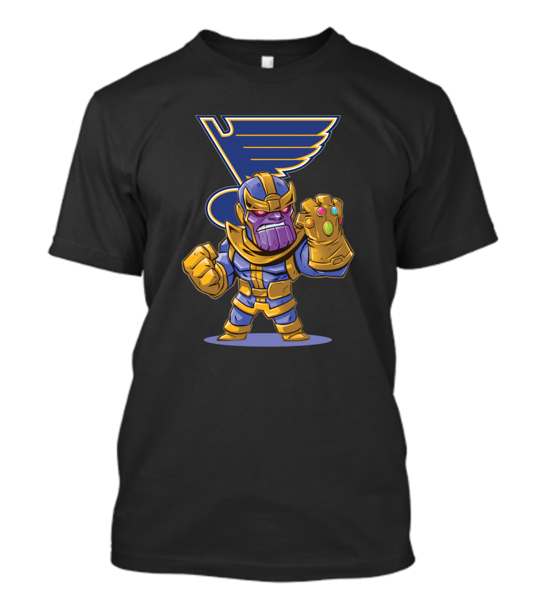 Thanos Holding Infinity Gauntlet With St. Louis Blues Hockey Team T-Shirt