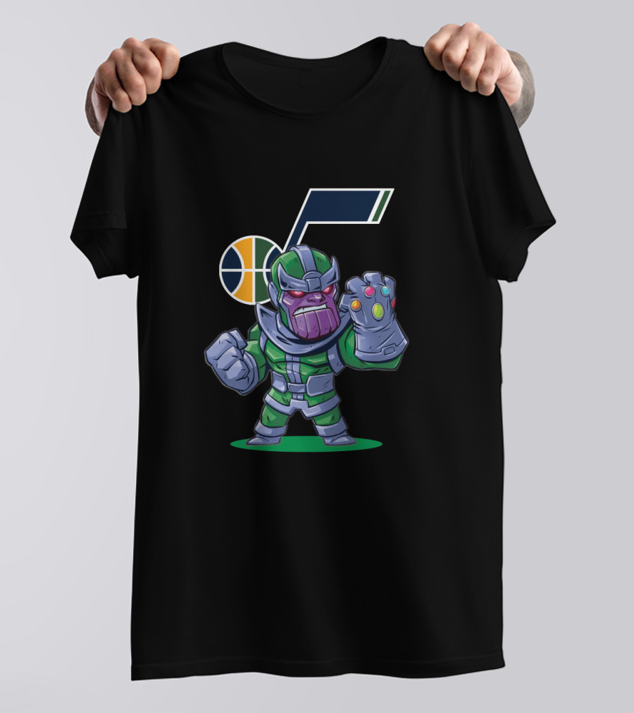Thanos Cartoon Wearing Utah Jazz Colors With Team T-Shirt