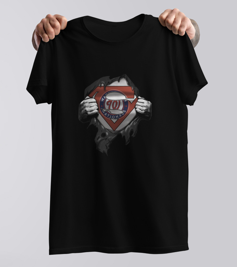 Superman Logo With Washington Nationals Emblem In Tearaway Style For Fans T-Shirt